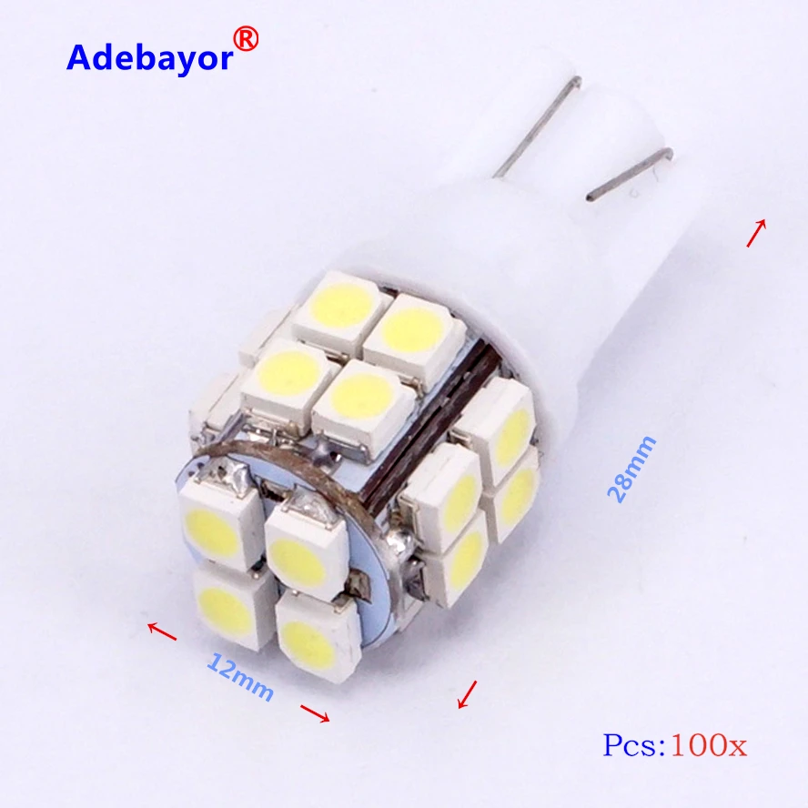 Автомобильные аксессуары 100X T10 W5W 194 168 20 светодиодный 1210 3528 SMD Боковые клиновидные