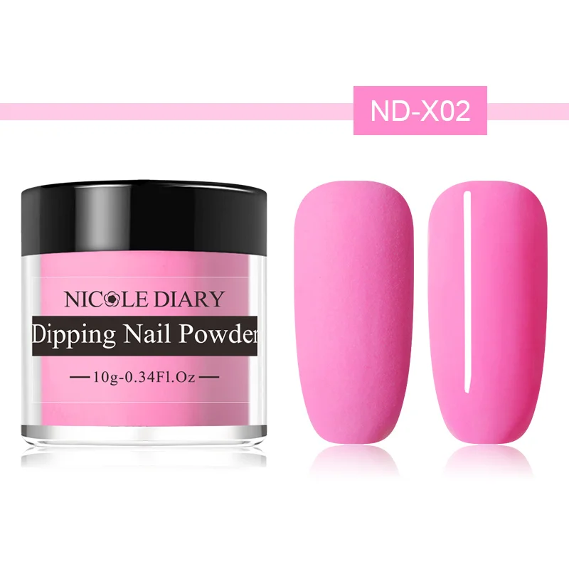 ND-X02 NICOLE Дневник 10 г матовый цвет окунания ногтей порошок натуральный сухой дизайн ногтей украшения без лампы лечения Ногтей Пыли декорации - Цвет: ND-X02