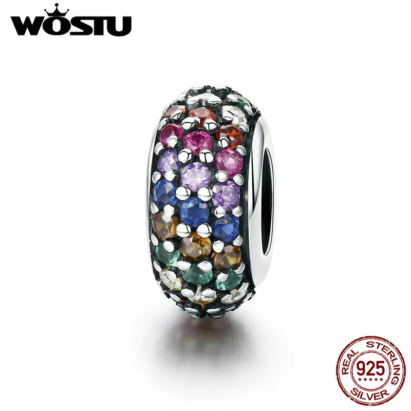 WOSTU Аутентичные 925 пробы серебро цветной, с кубическим Цирконом проложить радуга бусины-разделители для Для женщин браслет CQC583