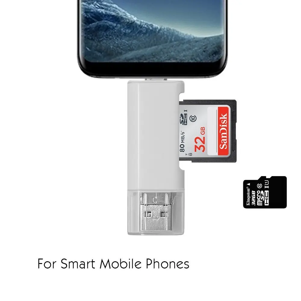 Адаптер для чтения карт Micro USB 3 в 1 OTG Type C Xiaomi Redmi Note 7 Huawei P20 Lite Mate 20 Pro Oneplus 6T 6