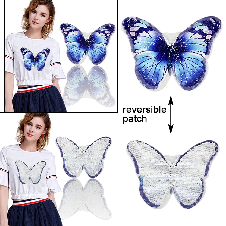 5 шт./лот новые двусторонние покрытые блестками нашивки с бабочками для одежды DIY