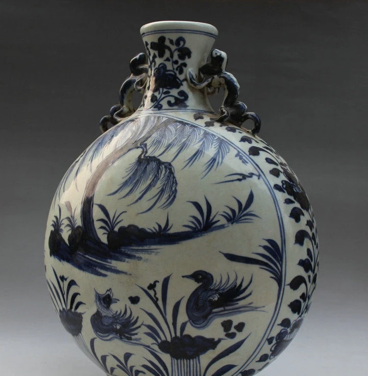 17 &quotСтарый Китай синий белый фарфор ивовое дерево мандарин утка бутылка с