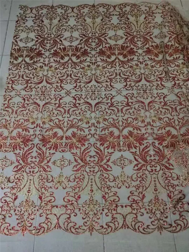 Good looking design red glitter gold edge mesh African glued wedding dress fabric H-22212 | Дом и сад