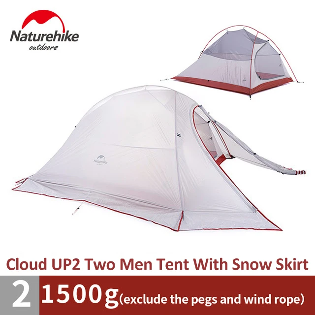 Gray with snow skirt NatureHike 2 человека Сверхлегкий кемпинговый тент 20D силикон/210 T клетчатая ткань водонепроницаемый тент двухслойный Поход Кемпинг палатка - Цвет: Gray with snow skirt