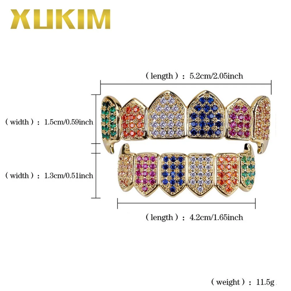 Xukim ювелирные изделия высокого качества, цвет золотистый, зубы Grillz Топ и нижние грилзы Мути-цвет вампирские клыки, раппер, ювелирные изделия, подарок