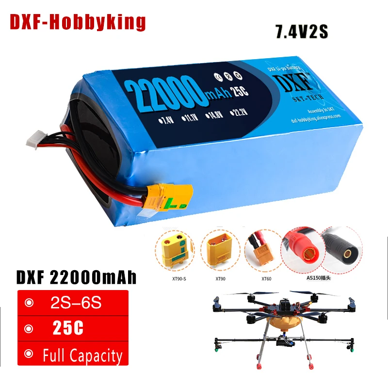 

2017 DXF Power Li-polymer Lipo Battery 2S 7.4V 22000mah 25C Max 50C For Helicopter RC Model Quadcopter Airplane Drone CAR FPV