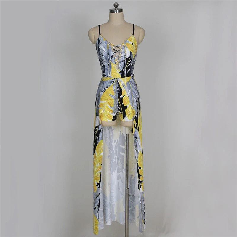 2017 Для женщин Отпечатано Сексуальная комбинезон ползунки летнего Повседневные