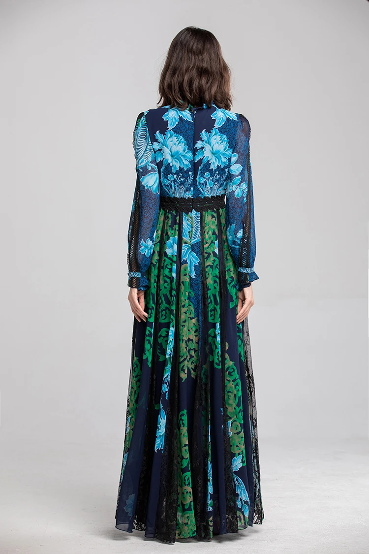 2019 женские подиумные платья с О образным вырезом и длинными рукавами вышивкой