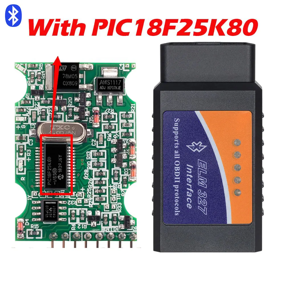 BT with PIC18F25K80 elm327 Wifi/Bluetooth/USB PIC18F25K80 дополнительный OBD2 автомобильный сканер для считывания кода V1.5 OBDII elm327 obd2 диагностический инструмент - Цвет: BT with PIC18F25K80