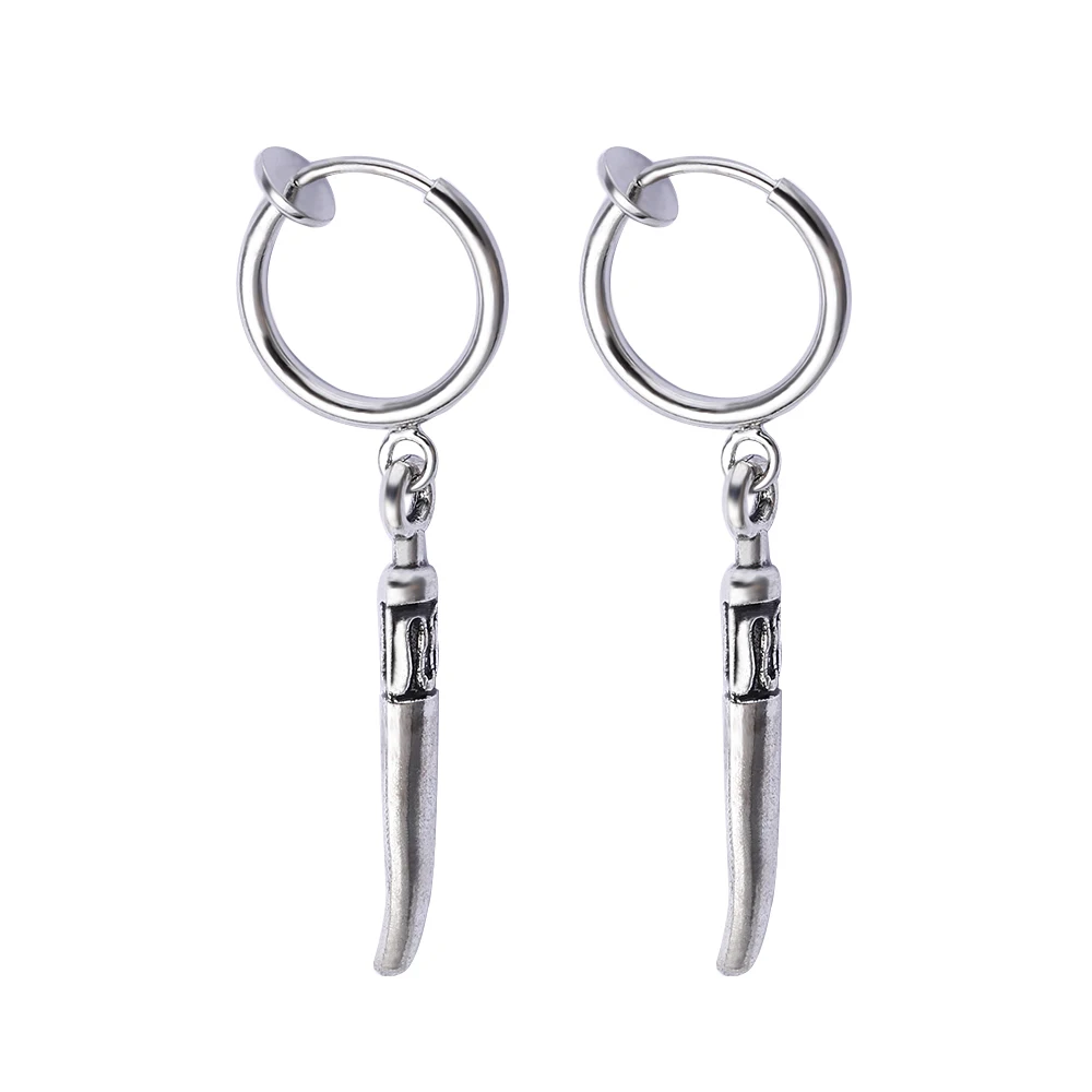 SOHOT Punk Style No Pierced Hoop Earrings Tiny Vintage Gold Silver Color Unisex Tibetan Knife Pendant For Ordiary Jewelry Bijoux | Украшения