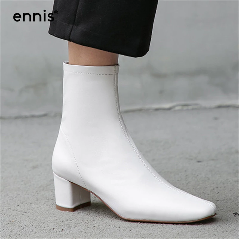 ENNIS/; ботинки из мягкой овечьей кожи; женские ботинки; женские ботильоны из натуральной кожи; белые туфли на массивном каблуке; цвет черный, коричневый; Новинка; A945
