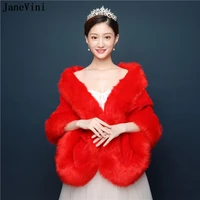 janevini fashion red bridal faux fur wraps wedding dress cape warm winter wedding women shawls prom party jackets evening bolero