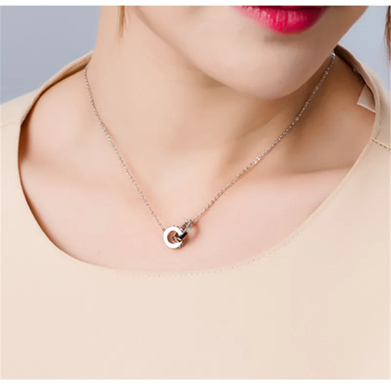 Circle Necklace Woman Necklaces Jewellery Cubic Zirconia &amp Pendants Silver Rose Gold Titanium Steel for Women | Украшения и