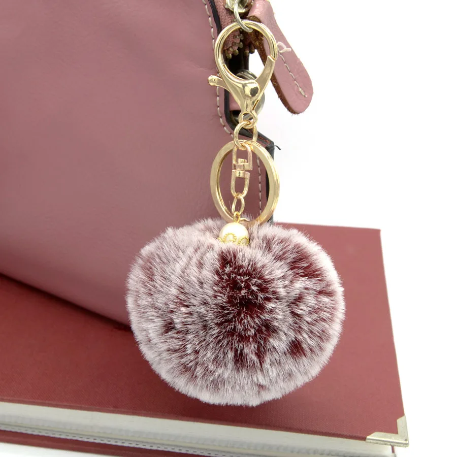 Позолоченная меховая цепочка для ключей с помпоном 8 см металлическая из