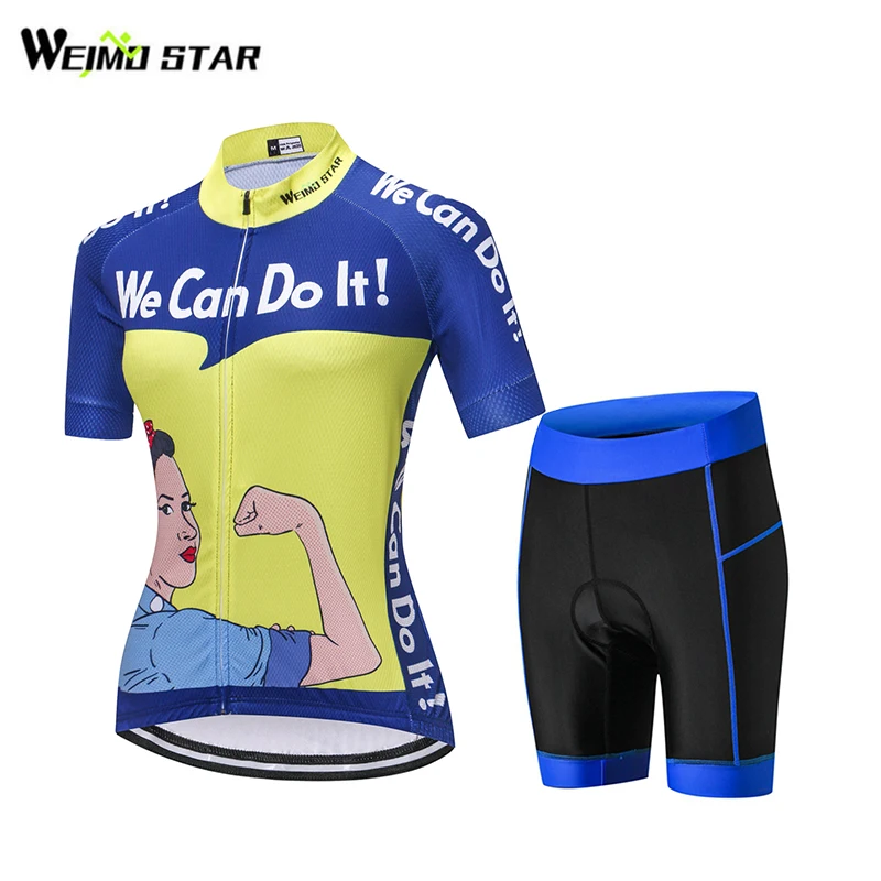 

Blue Cycling Jersey WEIMOSTAR Women Bike Jerseys Racing Breathable Ropa Ciclismo Summer Short Sleeve MTB Pad Shorts Set