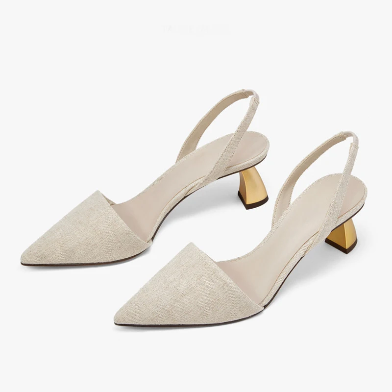 Apricot Sandals Модные женские Босоножки на каблуке «рюмочка»; коллекция года; Летние пикантные босоножки с острым носком и ремешком на пятке; женские модельные туфли-лодочки на необычном каблуке в стиле ретро - Цвет: Apricot Sandals