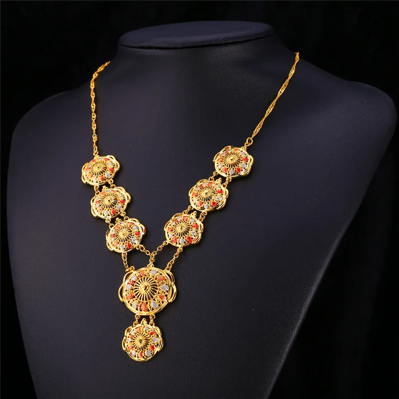 U7 Long Indian Necklace Pendant Trendy Gold Color Party Romantic Round Necklaces For Women Wedding Wholesale N400 | Украшения и