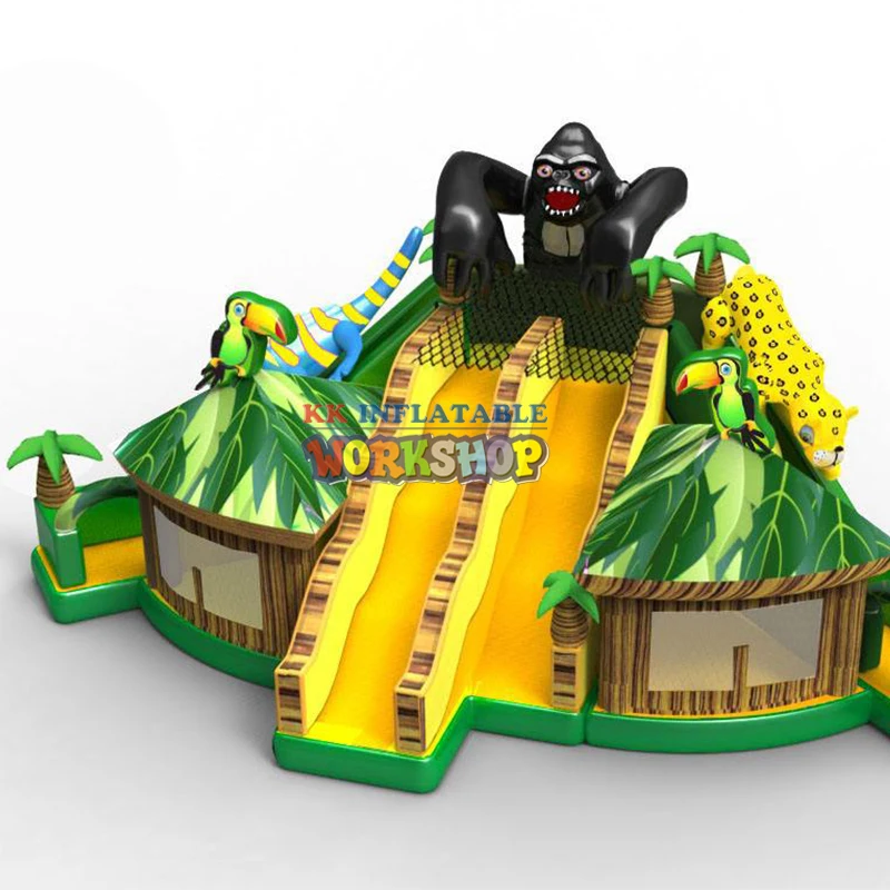 Goede Multi-Channel Lange Air Grote Opblaasbare Natte Glijbaan, Mobiele Park Combo Opblaasbare Glijbaan Amusement Rust