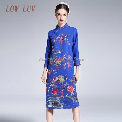 Низкая LUV Высокое качество Новые осенние и зимние женские вышитые свободные cheongsam