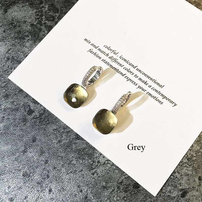 Grey 11,11 высокое качество, карамельный стиль, серьги Bijoux, покрытые белым золотом, полный циркон, висячие серьги для женщин, лучший рождественский подарок - Окраска металла: Grey