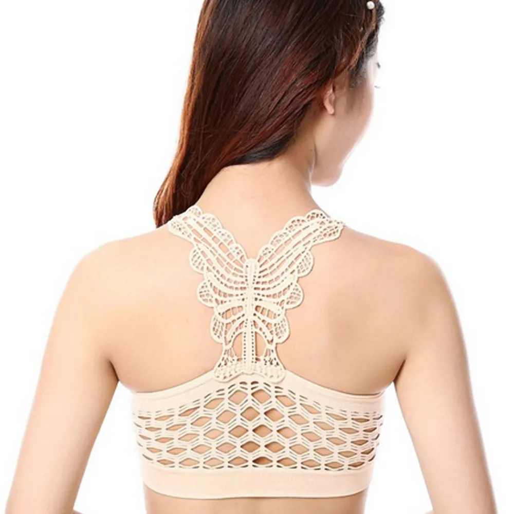 Бесшовный пуш-ап бюстгальтер для женщин 2017 летний полый укороченный топ занятий