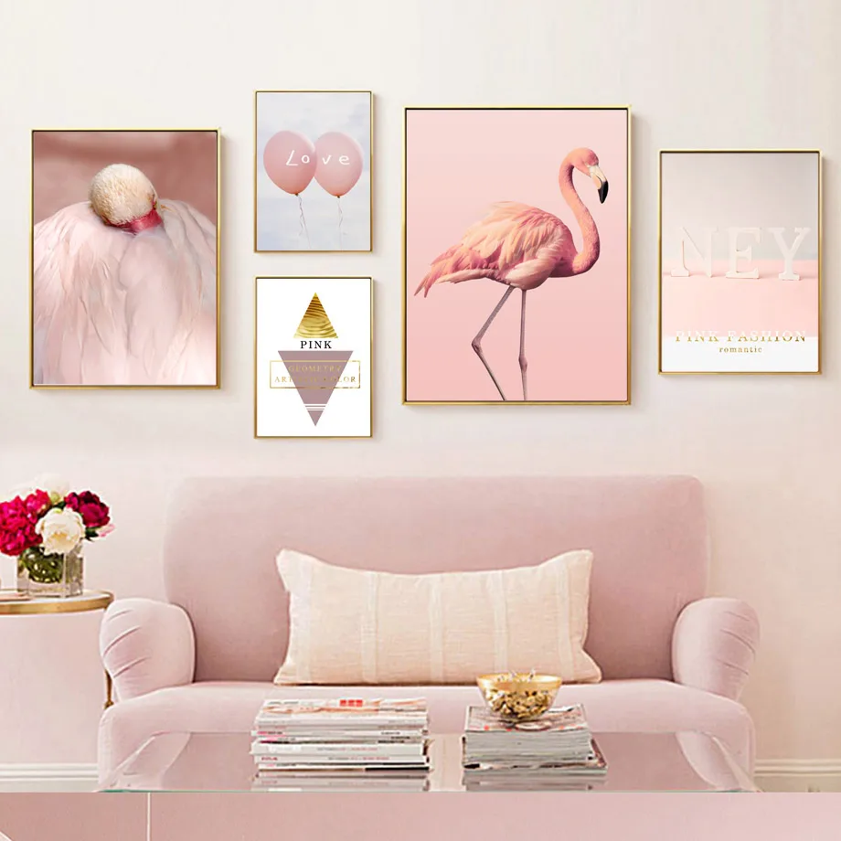 

Pink Balloon Flamingo Swan Love Quote Wall Art Canvas Painting Nordic Posters And Prints Wall Pictures For Living Room Decor