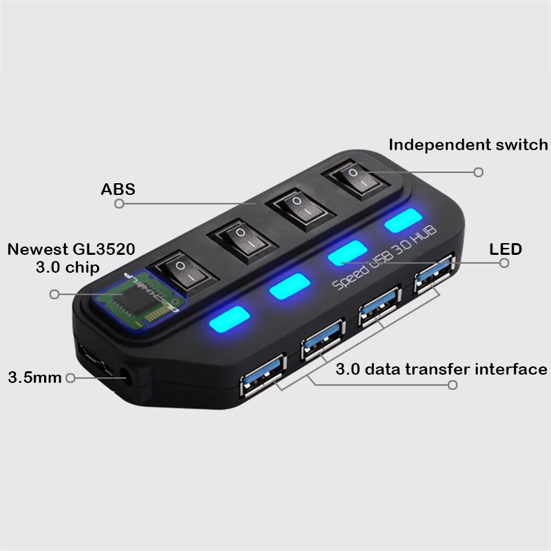 Портативный Micro usb-хаб 3 0 Супер скорость 5 Гбит/с 4 порта Mini USB концентратор с