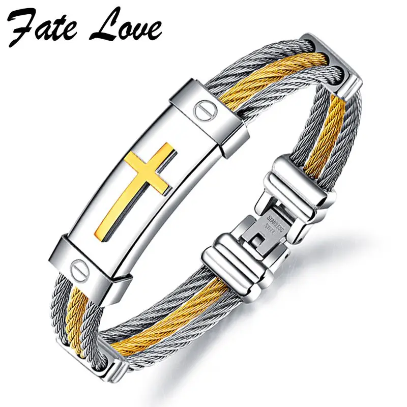 Мужской браслет из нержавеющей стали с крестом|pulseira masculina|mens bracelet banglefate love |
