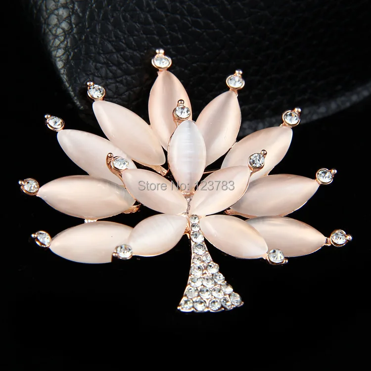 2017 New Fashion Delicate Rhinestone Brooch Leaf Crystal Cat-Eye Stone Corsage Personality Tree Pin Cape Buckle Female | Украшения и