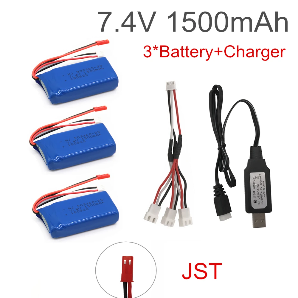 3B JST 7,4 V 1500mAh Lipo батарея с USB зарядным устройством для FT009 RC лодка 12428 батарея Lipo 2S 7,4 V 1500 mah 903462 2S JST SM T вилка - Цвет: 3B JST