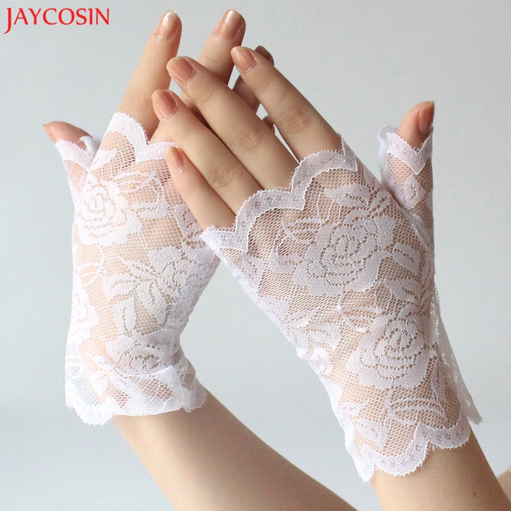 JAYCOSIN 1 пара перчатки женские черные белые короткие без пальцев кружевные