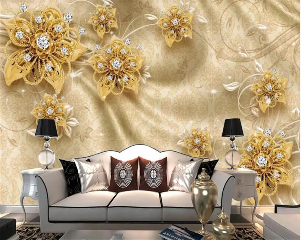 beibehang wallpapers for home walls 3D embossed golden jewels rose pattern floral wallpaper bedroom background wall paper mural |