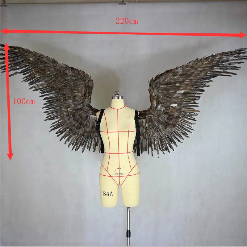 Ala de pluma de &Aacute;ngel gris para cosplay, modelo de adulto, ropa interior de pasarela, accesorios de tiro, fiesta, festival, para el d&iacute;a de Halloween-4