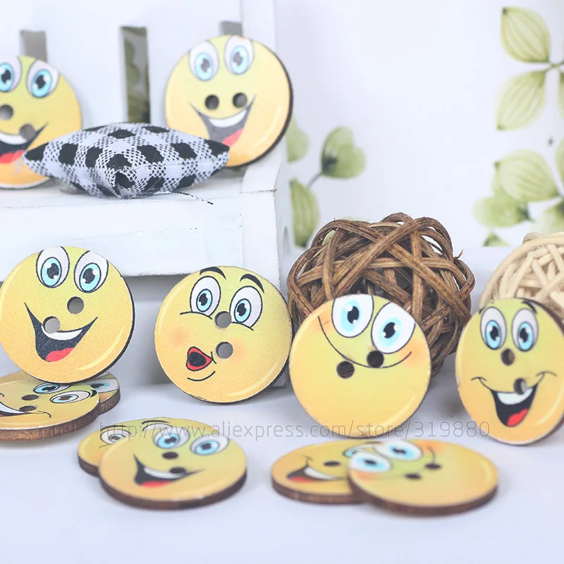 Круглая деревянная кнопка для шитья скрапбукинг два отверстия улыбающееся лицо