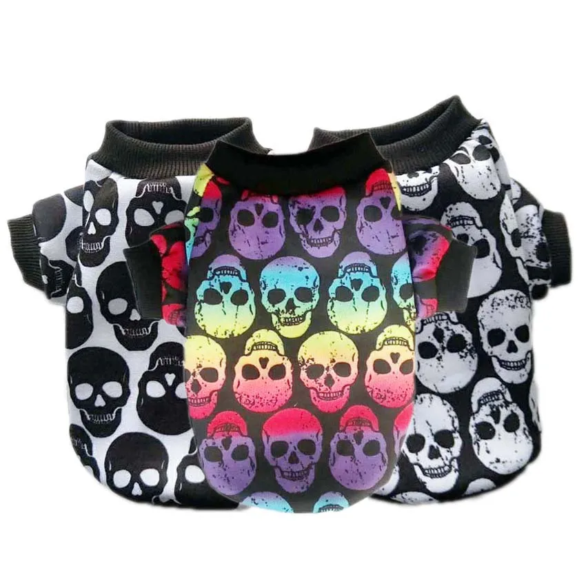 Одежда для собак с изображением черепа на Хэллоуин толстовка капюшоном осенне
