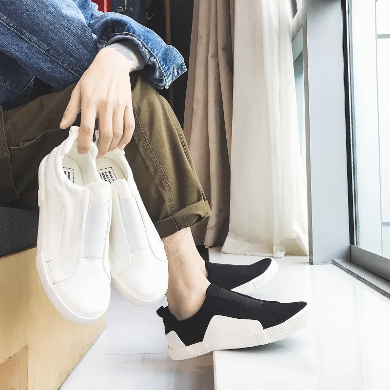 New Men Canvas Shoes 2019 black/withe Loafers Breathable High Quality Casual Footwear Fashion Light Male Walking PA-13 | Обувь