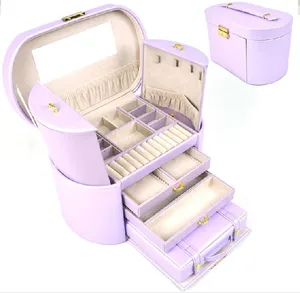 Бесплатная доставка, с независимой небольшой сумкой, серьгами, ожерелья, подвески, фиолетовый держатель для ювелирных изделий, эллиптическая 4-х напольная фотошкатулка