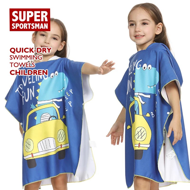 Детские быстросохнущие банные халаты Динозавр Детский дорожный плащ с капюшоном