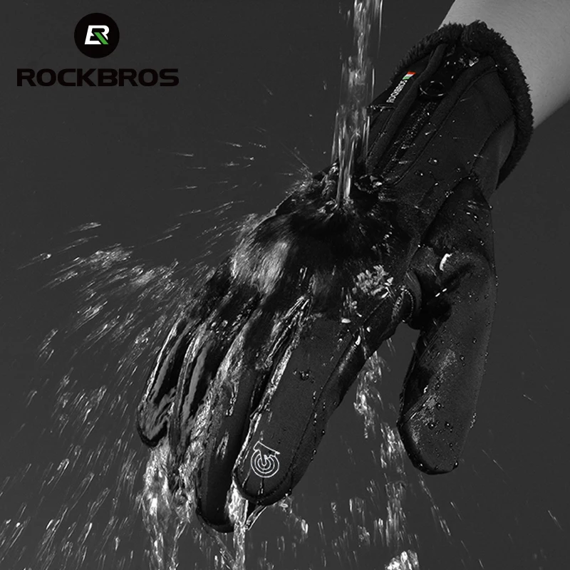 ROCKBROS зимние велосипедные перчатки ветрозащитные теплые флисовые мужские и