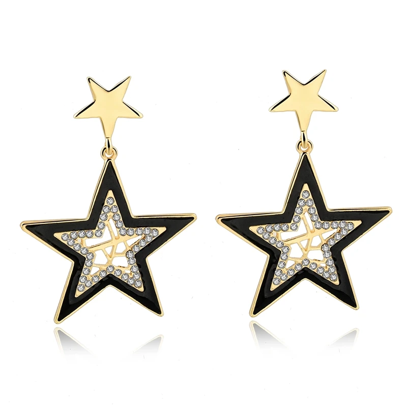 

Szelam Star Gold Silver Plated Rinestone Double Drop Earrings For Women Fashion Jewelry SER160102