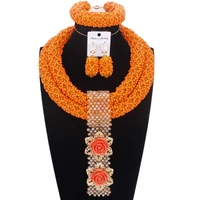 2019 ladies jewellery set orange bold designer godki bridal jewelry sets handmade crystal beads necklace set free shipping dubai