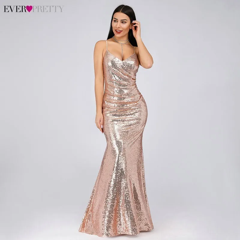 Robe De Soiree Новые Красивые EP07339 Сексуальные вечерние платья с v-образным вырезом на тонких бретелях с блестками без рукавов Длинные вечерние платья - Цвет: EP07339RG