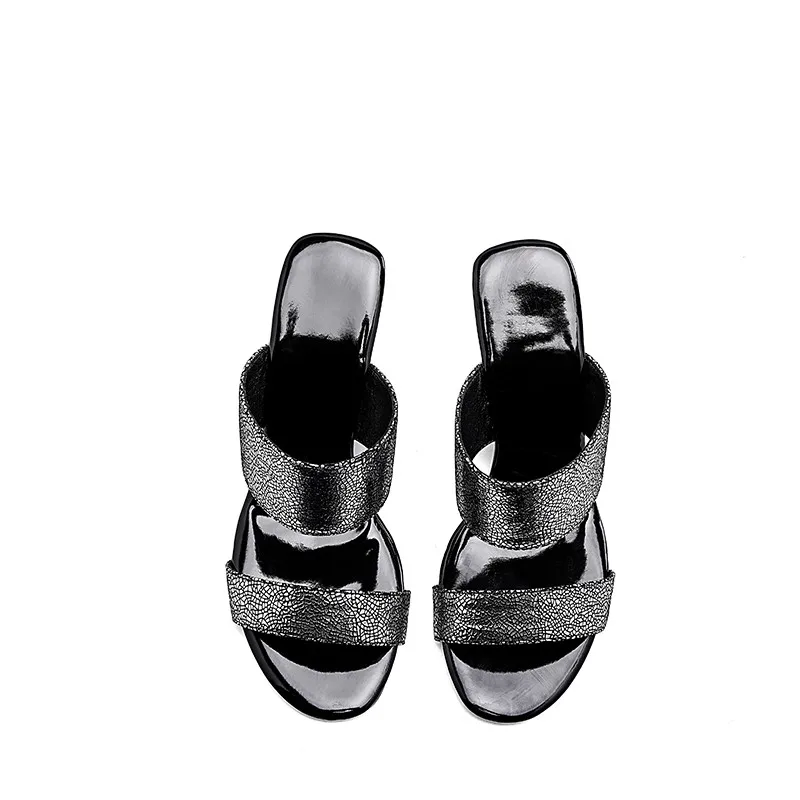 Женские туфли на танкетке YMECHIC синие и Серебристые шлепанцы с вырезами сланцы