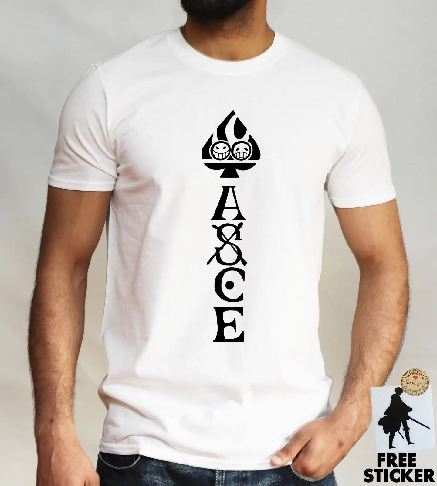 Цельнокроеная футболка Ace Logo Луффи белая борода пираты аниме Манга подарок Топ