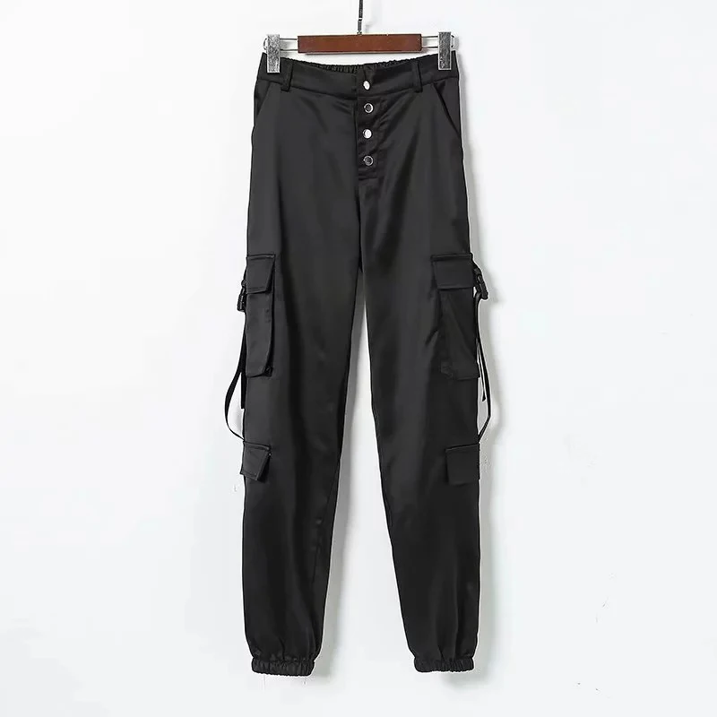 

Fashion Hip Hop Women's luminous Trousers High Waist Cargo Pants Women Pockets Patchwork Loose Streetwear Pencil Pants