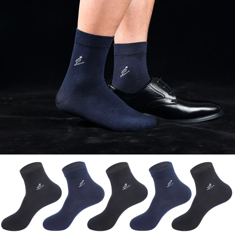 3 Black 2 Navy blue Фирменная Новинка Стиль хлопчатобумажные мужские носки Длинные Бизнес мужской носок высокое качество однотонные Цвета носки для Для мужчин 5 пар/упак - Цвет: 3 Black 2 Navy blue