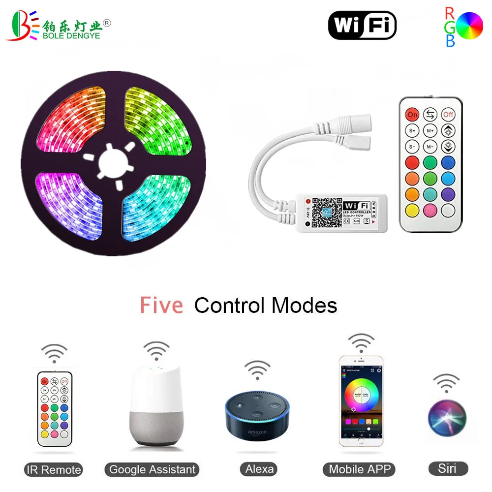 

SMD 5050 DC 12V WiFi RGB LED Strip Works With Amazon Alexa Google Home IFFFT Siri Remote Control By Phone Time Music Group Mode