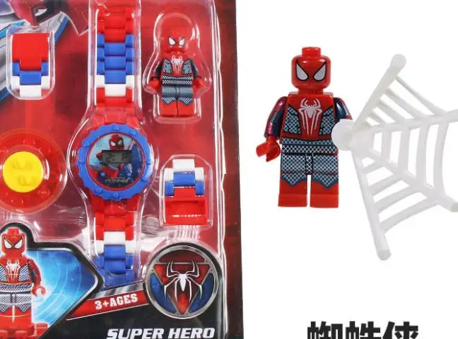 spider Hotanime marvel, Мстители, супергерой, Железный человек, Халк, Человек-паук, Капитан Америка, блочные часы, детская игрушка для мальчиков и девочек, подарок на день рождения - Цвет: spider