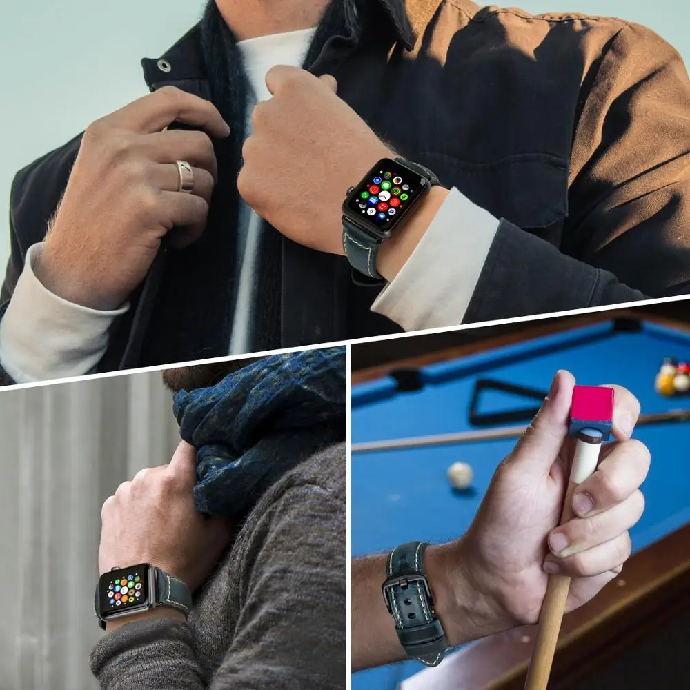 Ремешок кожаный для Apple watch band 42 мм 38 series 3/2/1 44 40 | Наручные часы