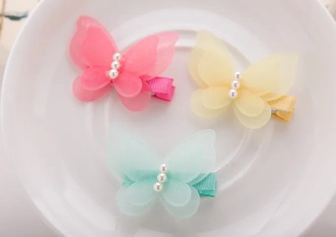 Бутик 40 шт. модные милые марлевые заколки для волос с бабочкой однотонные